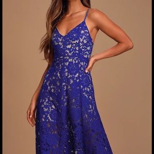 Royal Blue Lace Midi Dress